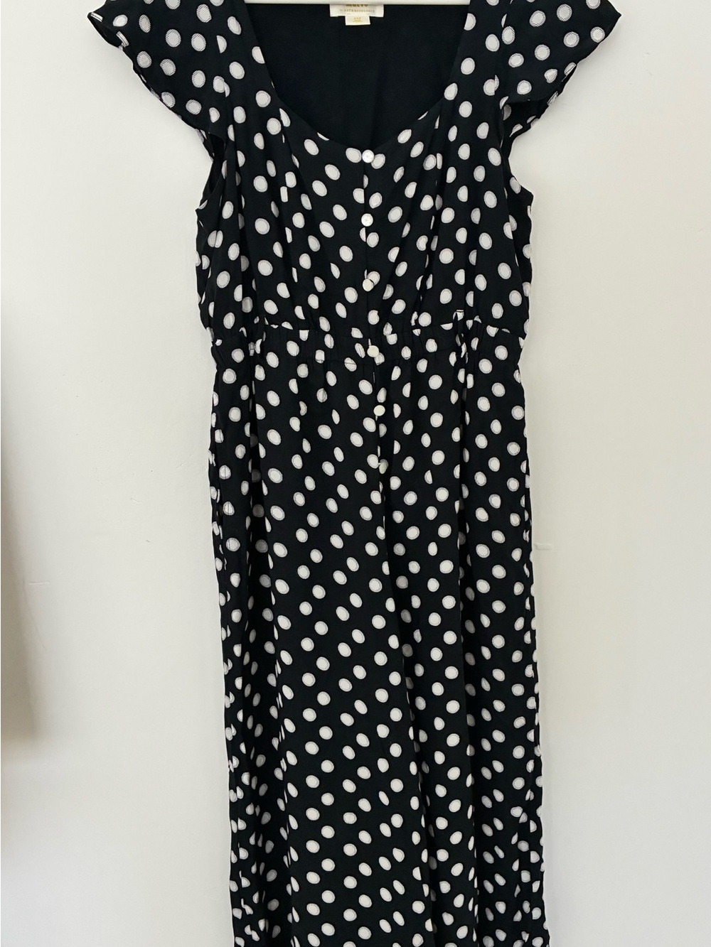 Maeve by Anthropologie Black & White Polka Dot Petite Wide Leg Jumpsuit